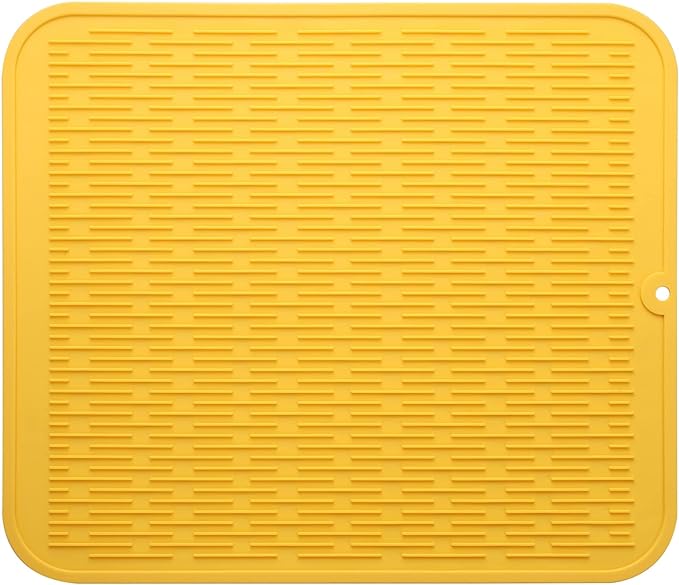 MicoYang Silicone Dish Drying Mat for Multiple Usage,Easy clean,Eco-friendly,Heat-resistant Silicone Mat for Kitchen Counter or Sink,Refrigerator or Drawer Liner Yellow XL 18 inches x 16 inches