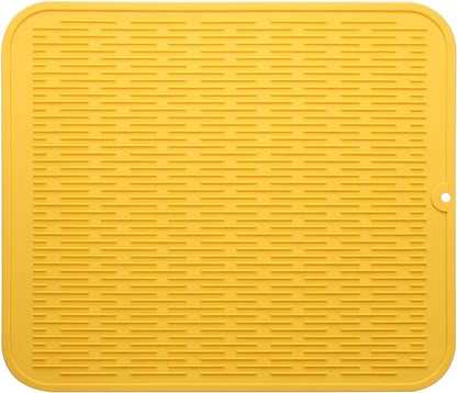 MicoYang Silicone Dish Drying Mat for Multiple Usage,Easy clean,Eco-friendly,Heat-resistant Silicone Mat for Kitchen Counter or Sink,Refrigerator or Drawer Liner Yellow XL 18 inches x 16 inches