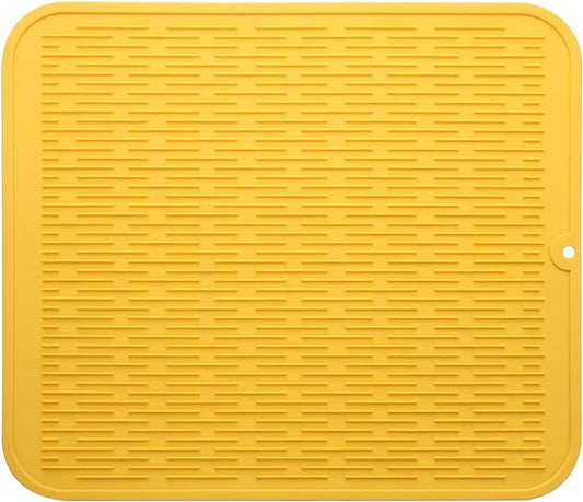 MicoYang Silicone Dish Drying Mat for Multiple Usage,Easy clean,Eco-friendly,Heat-resistant Silicone Mat for Kitchen Counter or Sink,Refrigerator or Drawer Liner Yellow XL 18 inches x 16 inches