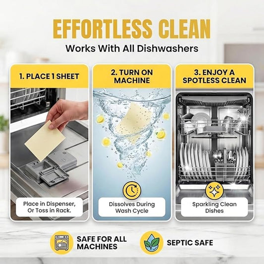 Lucent Globe Dishwasher Dishwashing Detergent Sheets, Dish Soap & Dishwasher Tablets Alternative. Plant-Based, Eco-Friendly, Fully Biodegradable, Lemon Scent (1 Pack of 64 Washes)