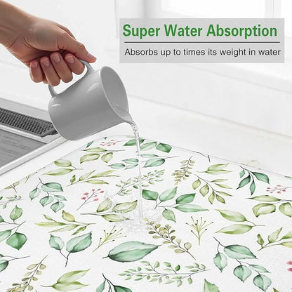 Dish Drying Mat Drainer Pads - Extra Large Microfiber Drying Mats for Dishes Kitchen Counter Super Absorbent Pads for Draining Racks (Green,16"x18" )