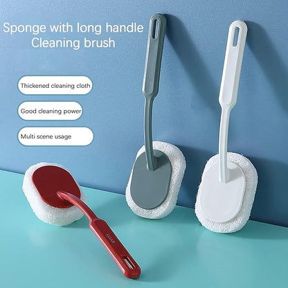 Cleaning Brush with Long Handle Sponge Brush Floor Scrubbers for Tub Tile Cleaning Supplies Scrub Brush for Bathroom Kitchen Apartment Essentials forfor Women Men Housekeeping Bathroom Accessories