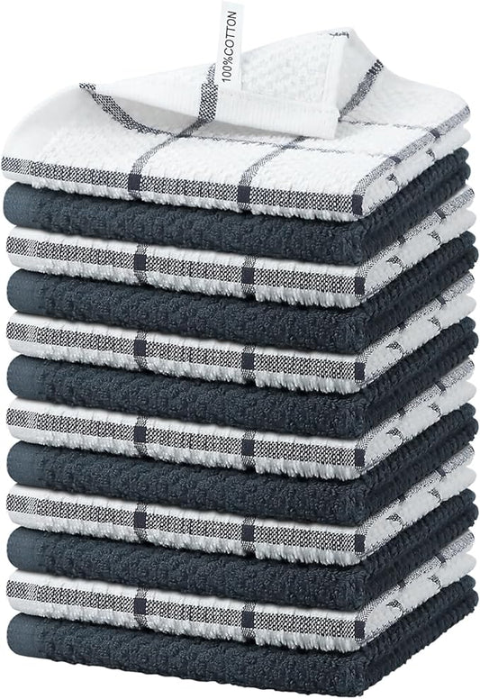 Nialnant 12 Pack Kitchen Dish Cloths,100% Cotton Soft Absorbent Quick Drying Dish Rags for Kitchen,Washing Dishes,Cleaning Rags
