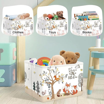 Forest Animals Laundry Hamper Woodland Tree Large Storage Basket Parents Organizer Kids Clothes Toy Bins for Bedroom, Bathroom, Fox, 36L