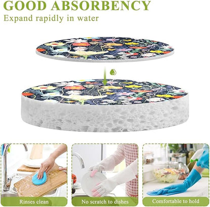 Clipart Floral Kitchen Scrub Sponges, Pop-up Kitchen Cleaning Sponges Reusable Dish Washing Sponges for Bathroom Household Cleaning 3 Pack - Non Scratch Scrubber