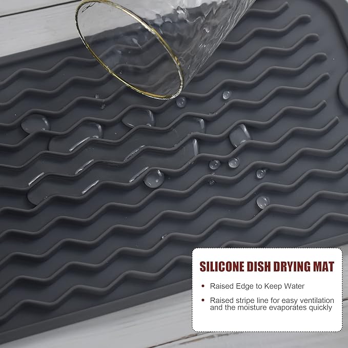 Silicone Dish Drying Mat for Multiple Usage, Easy clean, Eco-friendly, Heat-resistant Dish Drainer Mat for Kitchen Counter,Sink,Refrigerator or Drawer liner (12" x 6", BEIGE)