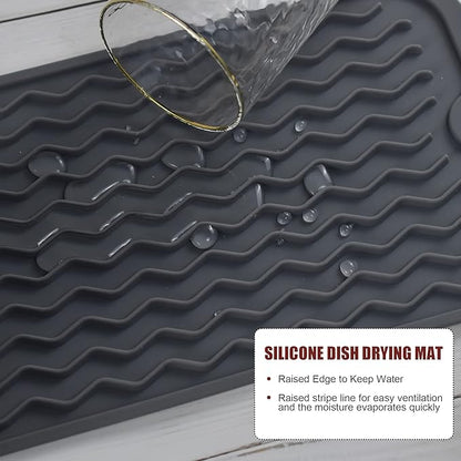 Silicone Dish Drying Mat for Multiple Usage, Easy clean, Eco-friendly, Heat-resistant Dish Drainer Mat for Kitchen Counter,Sink,Refrigerator or Drawer liner (12" x 6", BEIGE)