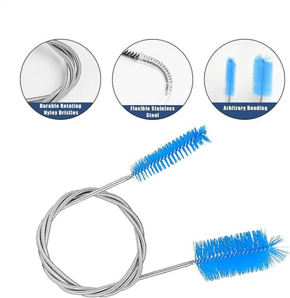 12Pcs Glass Tube Pipe Cleaners Brush Kit,Long Nylon Straw Brush for Glass Funnel and Bottle,17-inch Long Handle,8.2-in Different Diameters Brushes,35-in Flexible Double-Ended Hose Tool (Blue)