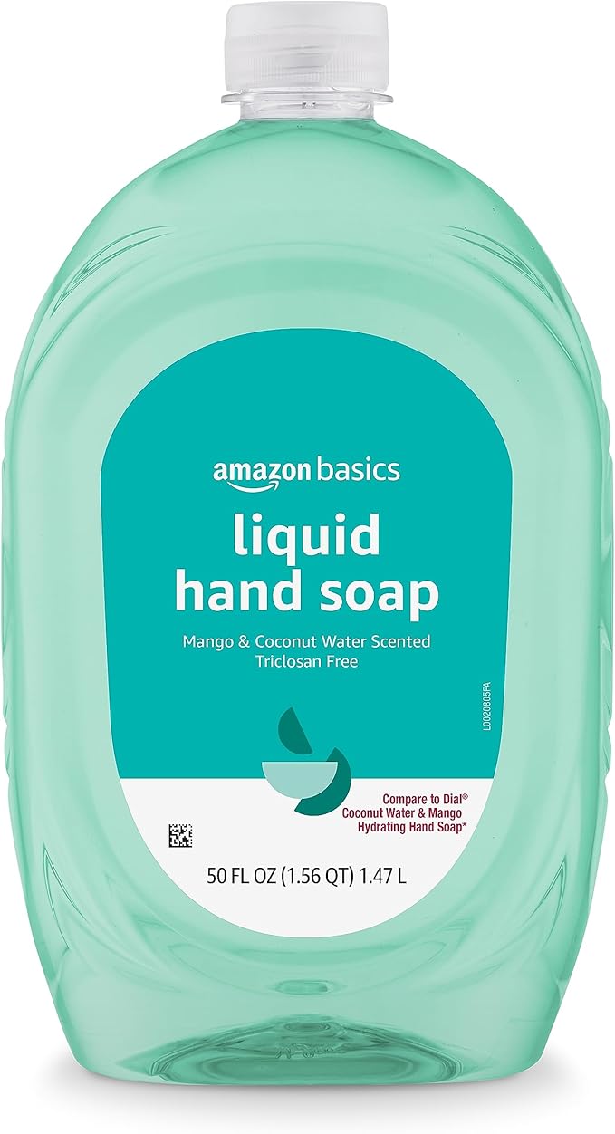 Amazon Basics Liquid Hand Soap Refill, Mango and Coconut Water Scent, Triclosan-Free, Dermatologist Tested, pH Balanced, Paraben-Free, 50 Fl Oz (Pack of 1) (Previously Solimo)