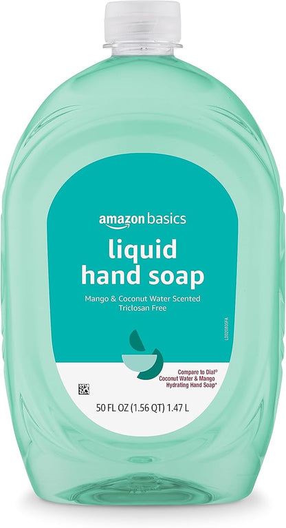Amazon Basics Liquid Hand Soap Refill, Mango and Coconut Water Scent, Triclosan-Free, Dermatologist Tested, pH Balanced, Paraben-Free, 50 Fl Oz (Pack of 1) (Previously Solimo)