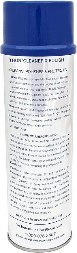 Thor 18 Oz Stainless Steel Cleaner & Polish (6 Cans): Clean and Polish Stainless Steel Appliances Including Brass, Copper, Aluminum, Formica and Porcelain Surfaces