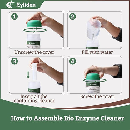 Eyliden Spray Mop with Bio-Enzyme Cleaner - Floor Mop for Hardwood, Tile & All Floors | Breaks Down Grease & Odors Naturally | 360° Swivel, 2 Washable Pads, 40ml Cleaner, Long-Lasting Freshness