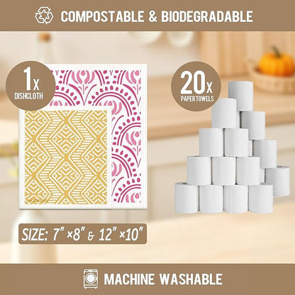 Morigins Swedish Kitchen Towel Set Reusable Kitchen Towel Set Absorbent Cellulose Sponge Cloth 8 Pack Set Biodegradable Ideal for Household Kitchen Cleaning
