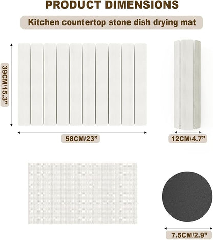 Stone Drying Mat for Kitchen Counter, Large Foldable Stone Dish Drying Mat,Ultra Absorbent Diatomaceous Earth Mats for Countertop Dishes Bottles Cups (23"×15.3",White）