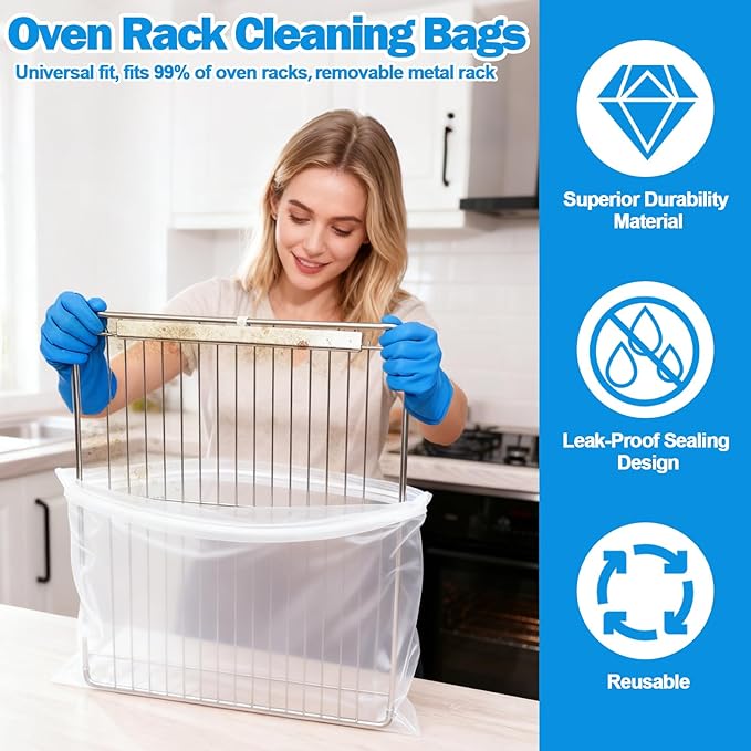XANGNIER 5 Pack No Scrub Oven Rack Cleaning Bags,No Cleaner Included,Simple to Use,No Messy Hands Reusable Leakproof Soaking Cleaner Bags for Removable Metal Rack,BBQ Grills,Grill Grate