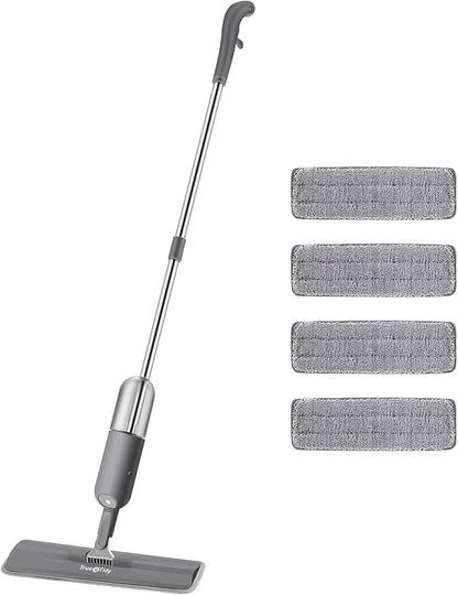 True & Tidy Spray Mop for Floor Cleaning Wet Spray Mop with 12 oz Refillable Bottle and 4 Washable Microfiber Pads Home or Commercial Use Dry Wet Flat Mop for Hardwood Laminate Wood Ceramic (Gray)