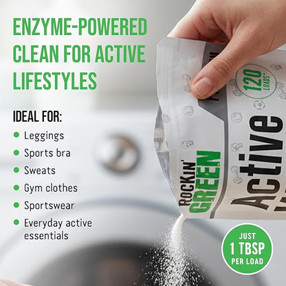 Rockin' Green Laundry Detergent, Plant based, All Natural Laundry Detergent Powder, Vegan and Biodegradable Odor Fighter, Safe for Sensitive Skin (Active Wear 120 Loads - Unscented)