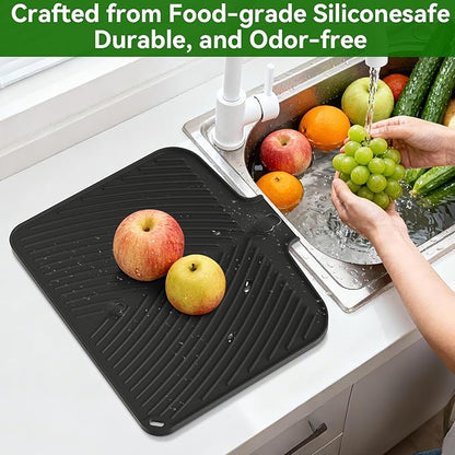 Belife Dish Drying Mat for Kitchen Counter, Silicone Dish Drainers Pad, Non-Slip Under Sink Dish Drying Rack, Heat Resistant Small Stone Drying Board (16.9" x 14.6", Black)