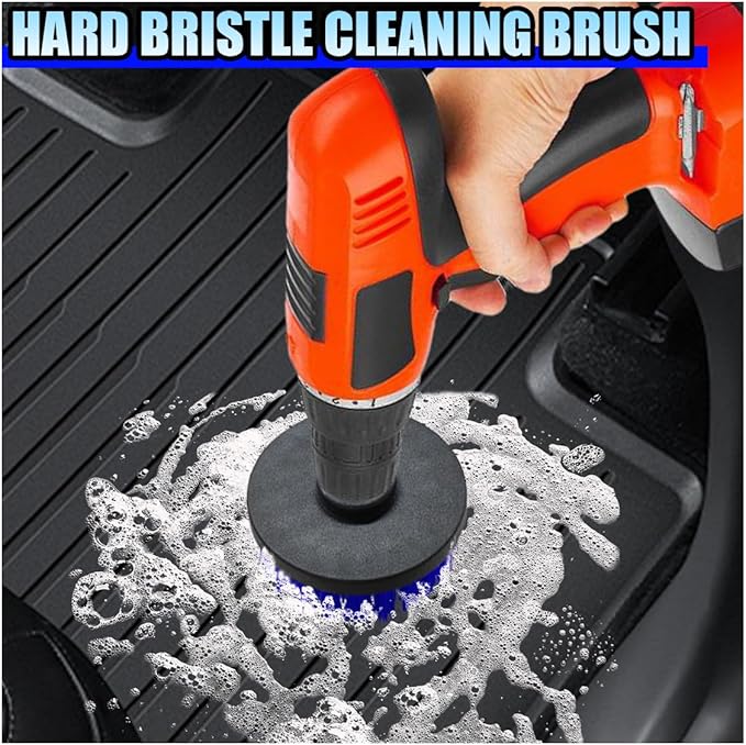 ZIMISI 2PCS Car Detailing Drill Brush Set, 2" & 4" Power Carpet Scrubber, Nylon Bristle Wheel Cleaner Brush with Drill Attachment, Car Wash Cleaning Kit for Floor Mats, Bathroom (Blue)