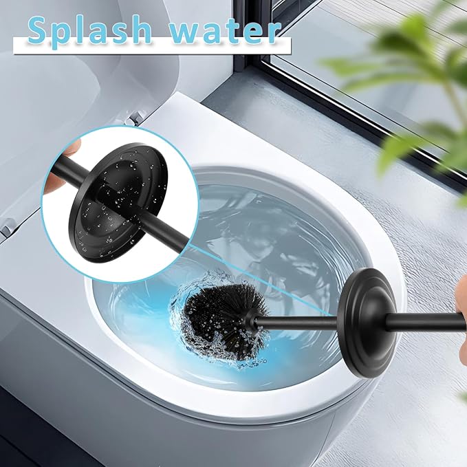 Black Toilet Brush and Holder Set,304 Stainless Steel Toilet Bowl Brush and Holder for Bathroom,Heavy Duty Toilet Brush,Durable Scrubbing Bristles,Splash Resistant,Long Handle