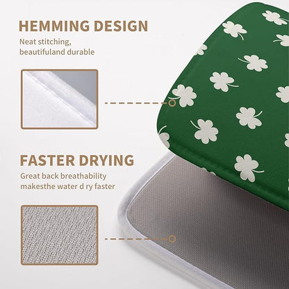 St Patrick Shamrock Drying Mat for Kitchen Counter Green White Lucky Clover Drying Dish Mat St Patricks Day Absorbent Microfiber Dish Drying Pad Reusable Dry Mat 16 x 18 Inch