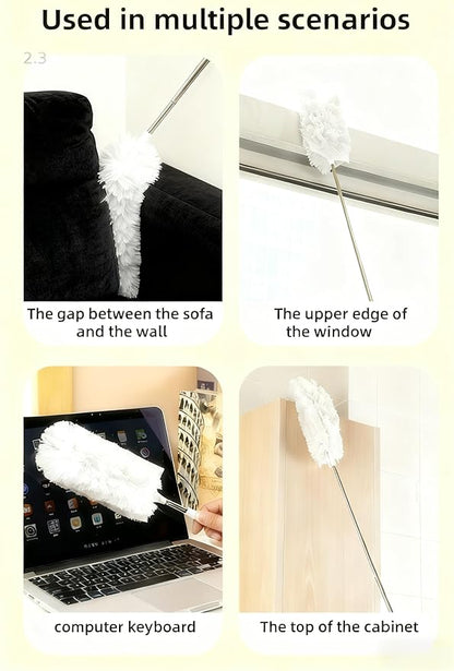 Heavy Duty Duster Refills, Disposable Dusters Kit for Cleaning Dusting Furniture Blind Ceiling Fan, Multi Surface 360 Feather Duster(10)+3FT Extended Handle（1） (White)