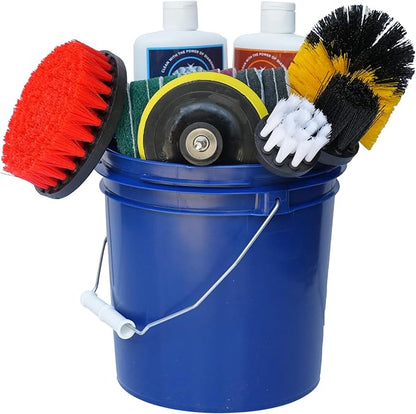 Complete Hard Water Stain Drill Cleaning Kit – 20 Piece Diamond Shine Set with Drill Brushes, Bucket & lid, Scouring Pads & Cleaner for Tile, Bathroom, Hard Water, Shower Glass & Chrome