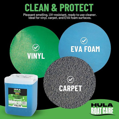 Hula Multi-Surface Cleaner — EVA Foam, Vinyl, and Carpet, 5 Gallon — Bulk Marine Interior Cleaner for Detailers and Fleets, Biodegradable, Made in USA
