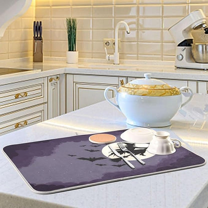 Halloween Flying Witch Oversized Dish Drying Mat Dish Drying Pad for Kitchen Counter Heat Resisant Mat 16 x 18 Drying Matt