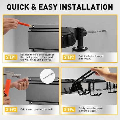 ELEAD 18-Pairs Heavy Duty Garage Tool Organizer Wall Mount Hooks, 96 Inches 1460 lbs Garden Tool Organizer with Adjustable Hooks for Garden, Yard, and Shed
