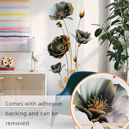 3D Wall Stickers Black Gold Floral Wall Art Decal Decor for Bedroom Living Room Offices Home Decoration
