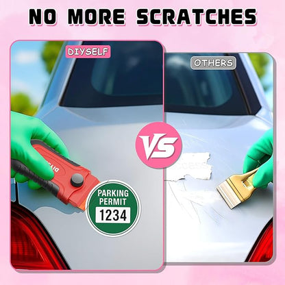 DIYSELF 2 Pcs Plastic Razor Blade Scraper with 10 Pcs Blades, Plastic Scraper Tool for Adhesive Remover, Scrapers for Cleaning Stickers, Decals, Glass, Windows, Car, No Scratches (Red)