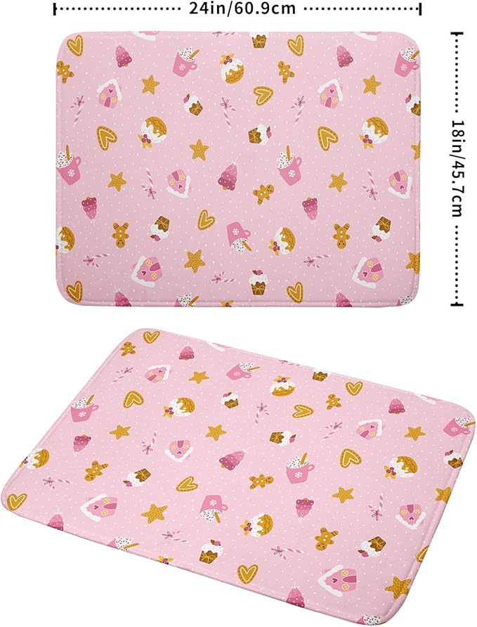 Christmas Pink Dish Drying Mat 18 x 24 Inch With Absorbent Reversible Microfiber Xmas Dessert Star Heart Drying Mats Winter Holiday Dish Drainer Mat Fast Dry For Kitchen Dining Room Decoration