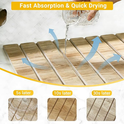 Dish Drying Mats, Large 24x16 Inch Diatomaceous Earth Drying Mat / Fast-Absorbing,Non-Slip Stone Drying Mat For Kitchen Counter / Eco-Friendly for Dishes(Dark wood grain)