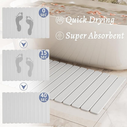 Large Stone Bath Mat 31.5 x 19.7in, Quick Dry Diatomaceous Earth Mats for Bathroom, Super Absorbent Foldable Bath Stone Mat, Non Slip, Dish Drying Mat for Kitchen Counter