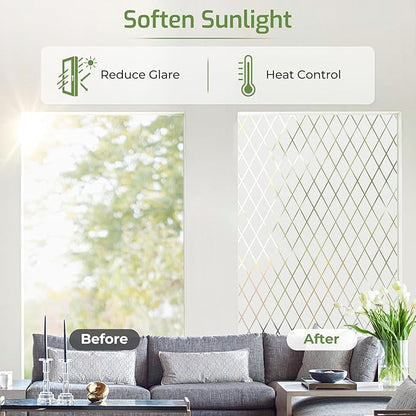LUTE Frosted Glass Window Privacy Film, Static Cling Non-Adhesive Heat Control Window Cover, Removable Decorative Frosting Decals for Home Office, Lattice Pattern, 23.6" x 78.7"