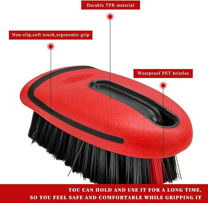 Carpet and Upholstery Cleaning Brush, Stiff Bristle Detailing Scrubber for Car Interior & Home, Portable Ergonomic Scrub Brushes for Floor Mat Carpet Leather Seat Couch (Red)