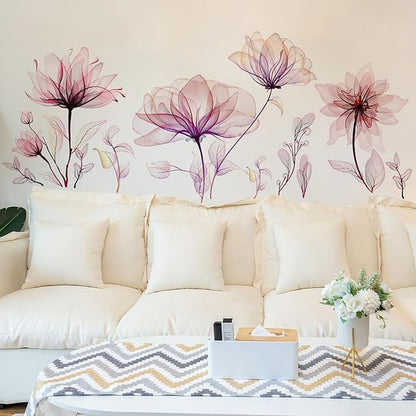 Watercolor Flowers Wall Decals - Removable Vinyl Peel & Stick Floral Wall Art for Girls Boys Nursery Bedroom Living Room Decor