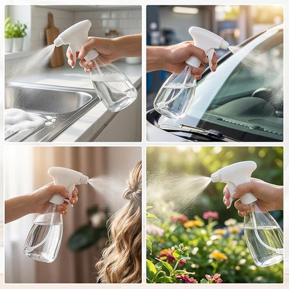 Veco 12 oz Continuous Spray Bottle, 2 Pack – PET Plastic Refillable Spray Bottles with Fine Mist Trigger, Built-in Filter Straw for Cleaning, Plants & Hair