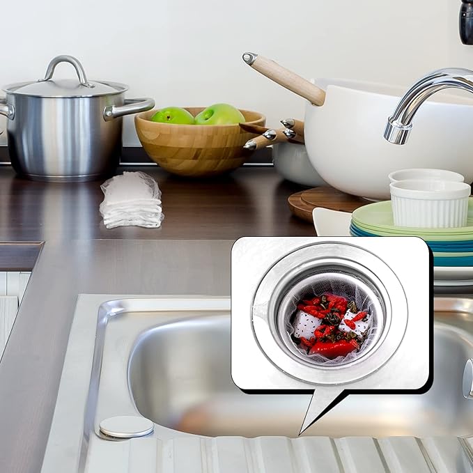 Suclain 500 Pcs Disposable Mesh Sink Strainer Bags, Elastic Kitchen Sink Strainer Filter Mesh Trash Bag Anti Clogging, Fits Most Sizes of Sink Strainer(4.7 x 6 Inch)