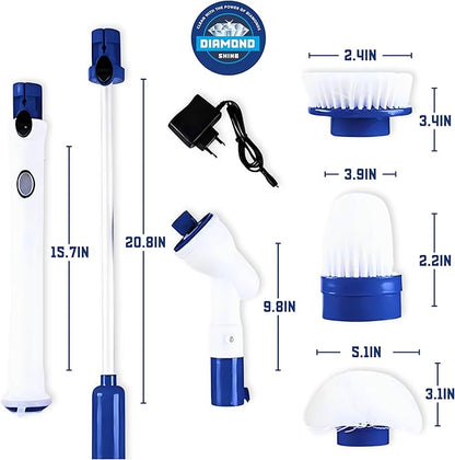 Diamond Shine Power Scrubber - Electric Spin Scrubber - Rotary Powered Scrubbing Brush - Grout, Tile, Floors, Bathtubs, Showers, Sinks, Toilets - 3 Brush Heads