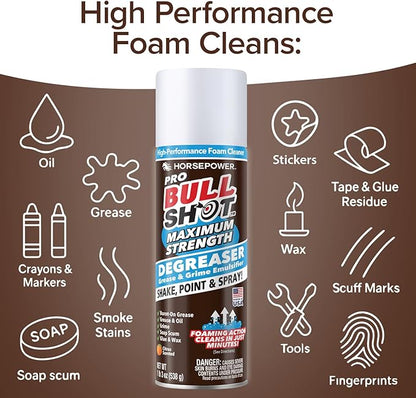 Bull Shot Degreaser Pro MAX, Super-Concentrated Foaming Degreaser & Cleaner, AS-SEEN-ON-TV, Made in USA, Shake, Point & Spray, Emulsifies Grease & Grime, Glue & Tape Residue, Oil & More