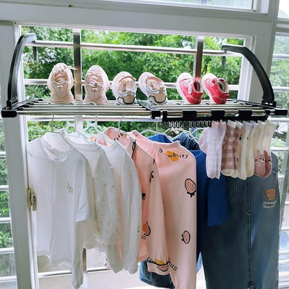 Portable Clothes Drying Rack for Balcony Railings Windowsill, Folding Towel Rack Indoor Outdoor Retractable Laundry Rack with Sock Clips for Drying Socks