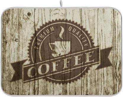 Super Absorbent Dish Drying Mat, Microfiber Fast-Drying Dish Mat, 24" x 18", Kitchen Dish Drying Pad, Retro Coffee Old Beans Vintage Wood