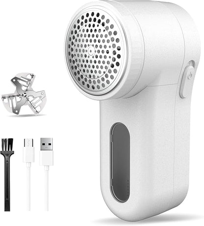 Fabric Shaver, Lint Remover Rechargeable, Electric Portable Sweater Defuzzer Digital LED Display to Remove Pilling for Clothes, Furniture, Sweater, (White with one Shaver Blades)