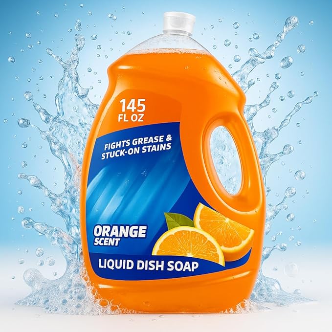 Orange Scent Ultra Dishwashing Liquid – Triple Action Concentrated Dish Soap for Kitchen, Grease-Cutting Formula for Pots, Pans & Dishes, 145 fl oz