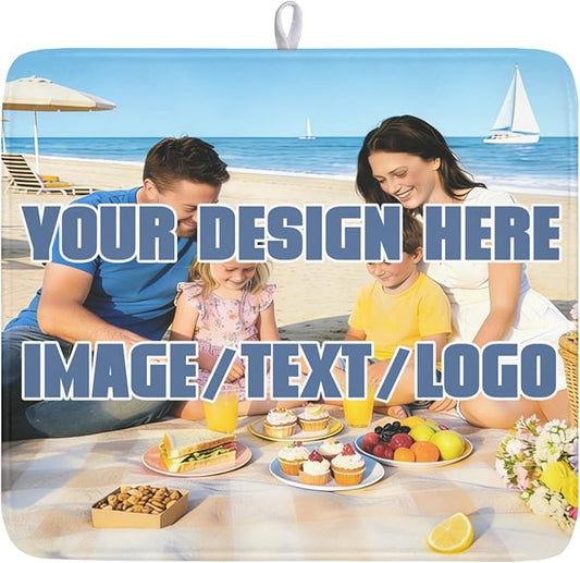 Custom Dish Drying Mat for Kitchen Counter Design Your Photo Text Business Logo 16 x 18 Inch Dish Drainer Mat Absorbent Microfiber for Coffee Bar Kitchen Dining Counter Decor