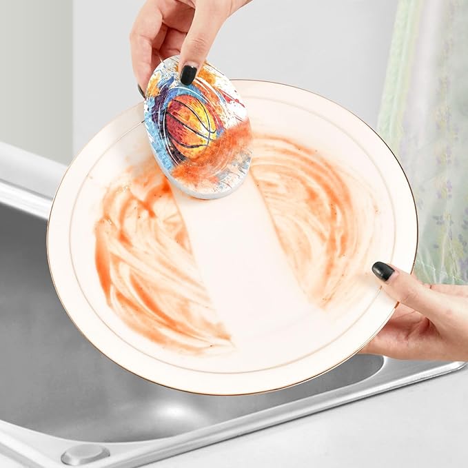 Basketball Kitchen Scrub Sponges, Pop-up Kitchen Cleaning Sponges Reusable Dish Washing Sponges for Bathroom Household Cleaning 3 Pack - Non Scratch Scrubber