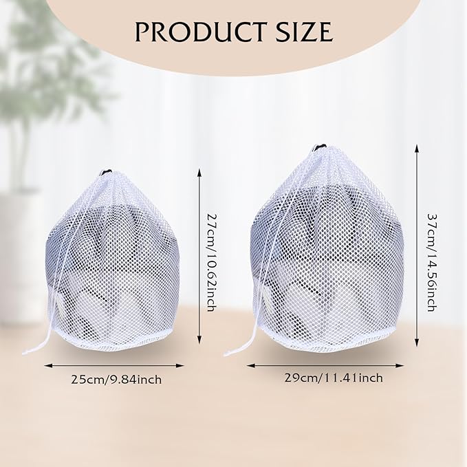 Gjinxi Mesh Laundry Bags, Laundry Bag for Delicates with Drawstring Closure Mesh Wash Bags for Lingerie Delicates Bra Underwear Pants Shoes Socks(2Pcs, M+S)