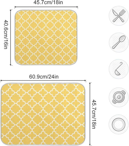 Super Absorbent Dish Drying Mat, Microfiber Fast-Drying Dish Mat, 16" x 18", Kitchen Dish Drying Pad, Quatrefoil Lattice Yellow Pattern